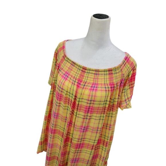 Torrid Women's Smocked Crew‎ Neck Blouse Crinkle Gauze Plaid Yellow 2021 - Picture 2 of 8